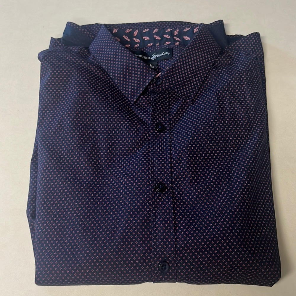 Mens Beverly Hills Polo Club Short Sleeve Button Up, pink and blue diamond print